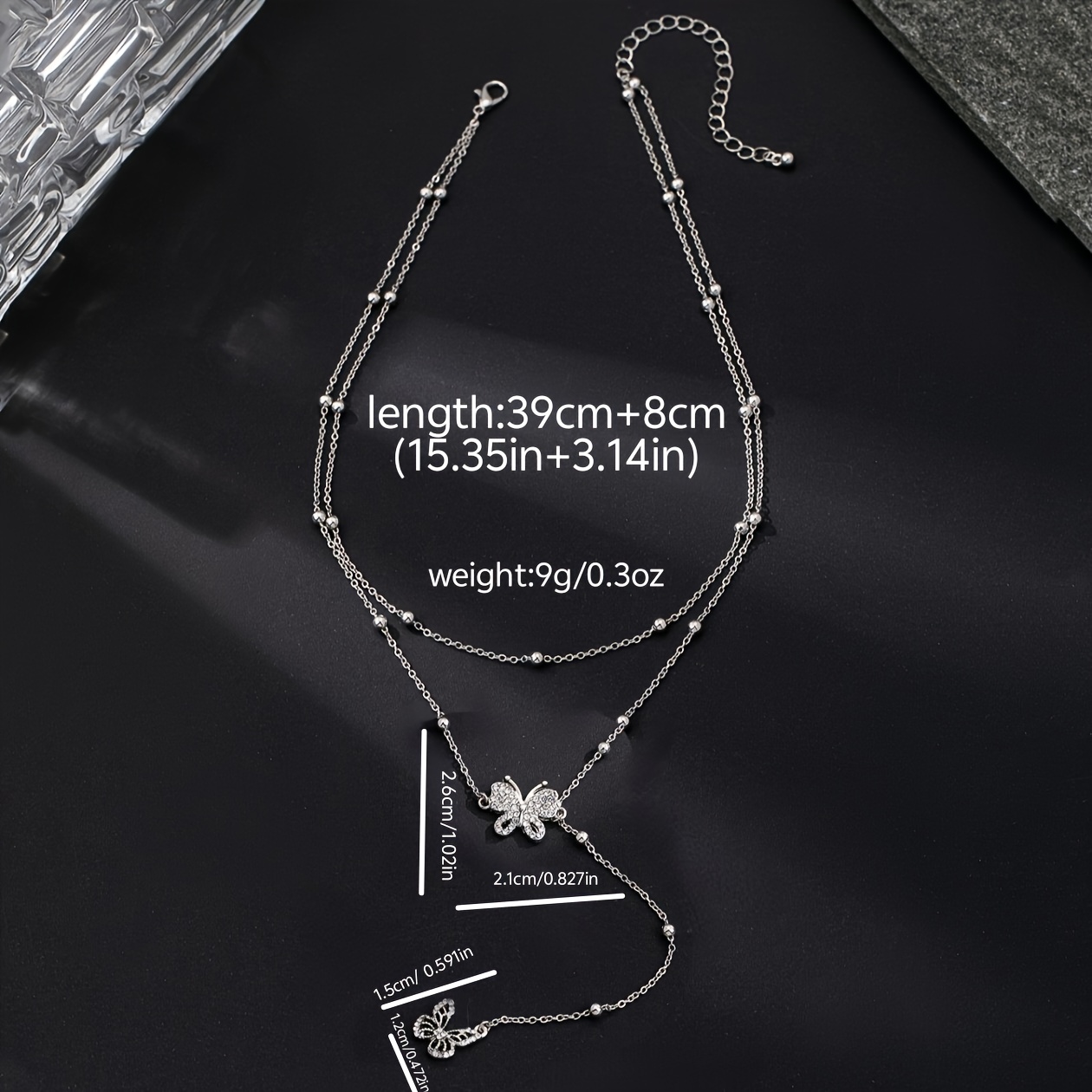 Women's Minimalist Double-Layer Beaded Chain Necklace with Butterfly Design